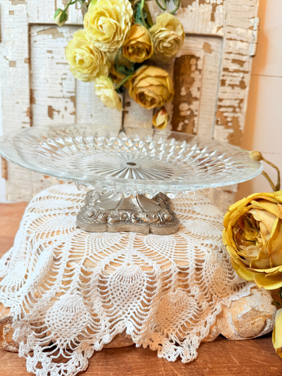 ITALY VICTORIAN ANTIQUE CAKE PLATE TRAY ON PEDESTAL RARE STUNNING