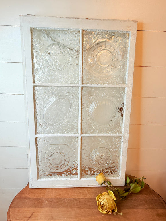 ANTIQUE WINDOW WITH VINTAGE BOWLS AND PLATES RARE STUNNING