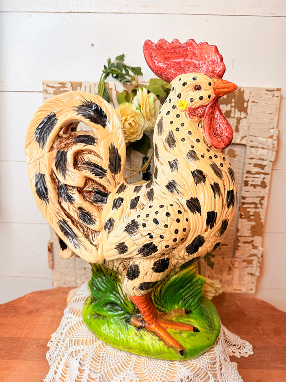 XL VINTAGE HAND PAINTED GORGEOUS RARE ROOSTER STATUETTE