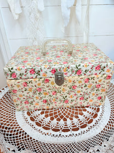 XL MID CENTURY RARE SHABBY CHIC FLORAL SEWING BOX