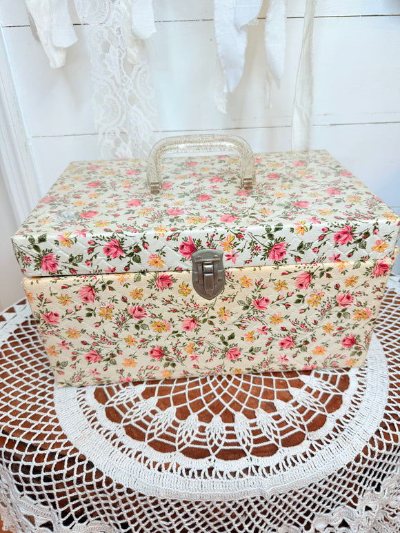 XL MID CENTURY RARE SHABBY CHIC FLORAL SEWING BOX