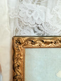 ANTIQUE XL CREWEL WORK CHURCH  WITH CARVED WOOD GORGEOUS DETAILED FRAME