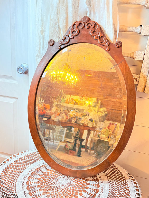 ANTIQUE SOLID WOOD GORGEOUS HAND CARVED DETAILED MIRROR