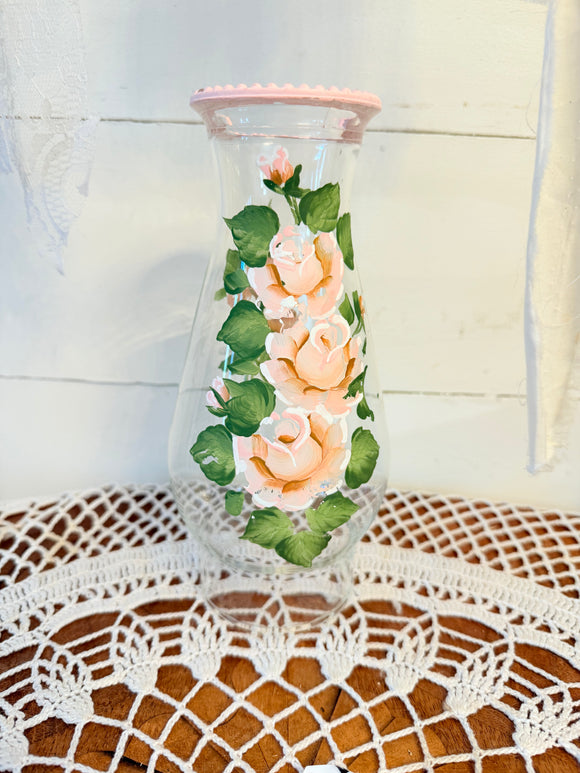 GORGEOUS HAND PAINTED HURRICANE SHADE LAMP VINTAGE ONE OF A KIND !!!