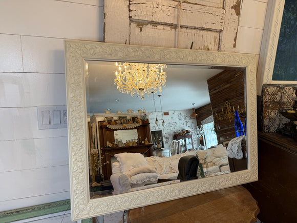RARE ANTIQUE BEVELED MIRROR GORGEOUS CARVED DETAIL