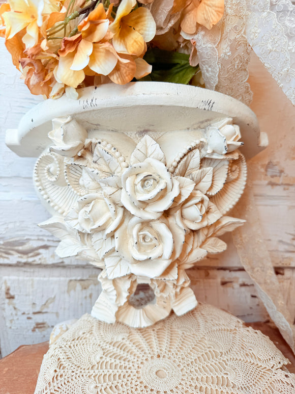 RARE VNTG SHABBY CHIC VICTORIAN ROSE  DETAILED SHELF