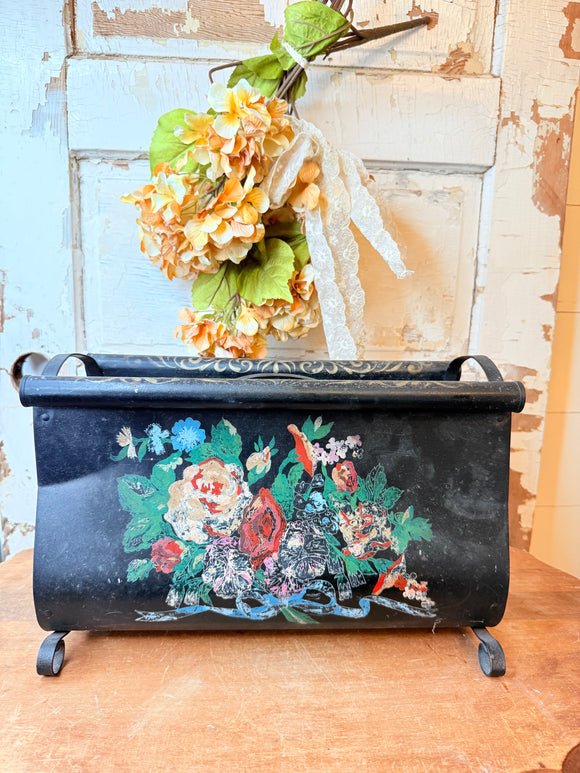 TOLE HAND PAINTED TOLE MAGAZINE HOLDER