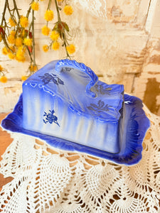XL RARE FLOW BLUE ANTIQUE CHEESE PLATE AND DOME. GORGEOUS !!!