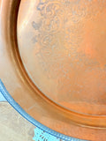 XL RARE ANTIQUE SOLID COPPER DETAILED ROUND TRAY GORGEOUS!!!