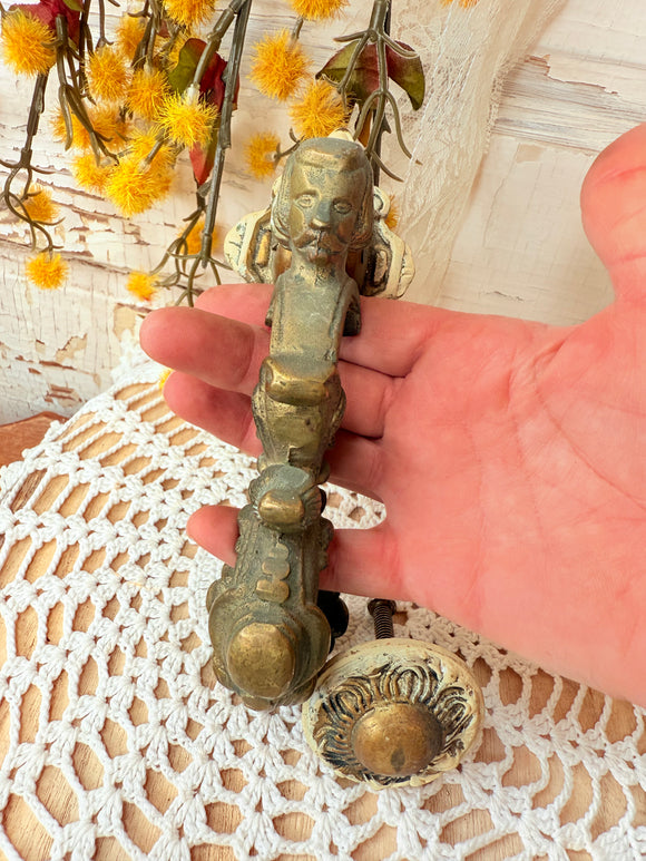 ANTIQUE SOLID BRASS DOOR KNOCKER AND KNOB GORGEOUS!!!
