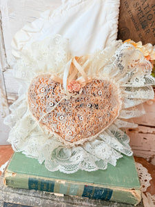 GORGEOUS ANTIQUE VICTORIAN SACHET PILLOW HEART #2
