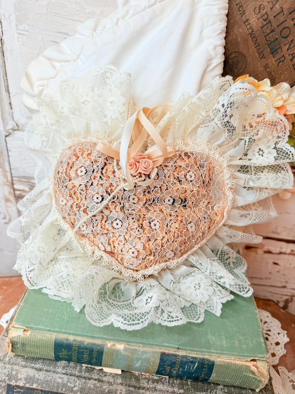 GORGEOUS ANTIQUE VICTORIAN SACHET PILLOW HEART #2