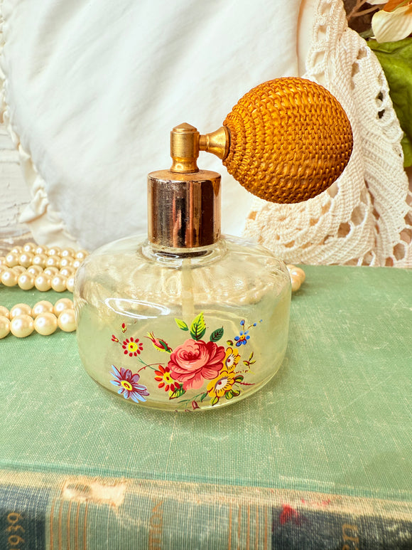 STUNNING  RARE  VINTAGE FLORAL  GLASS PERFUME BOTTLE