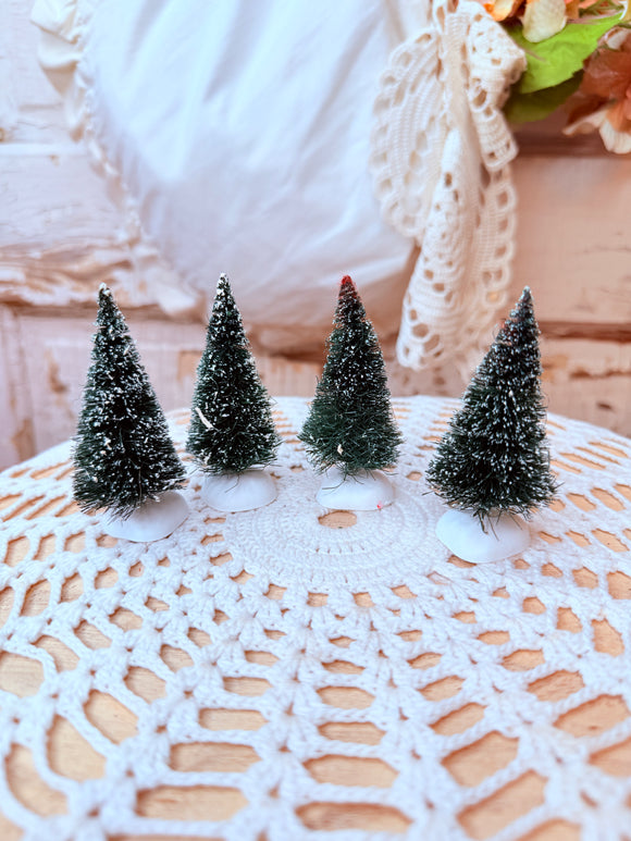 SET OF 4 VINTAGE DEPT 56 FLOCKED WINTER / CHRISTMAS TREES