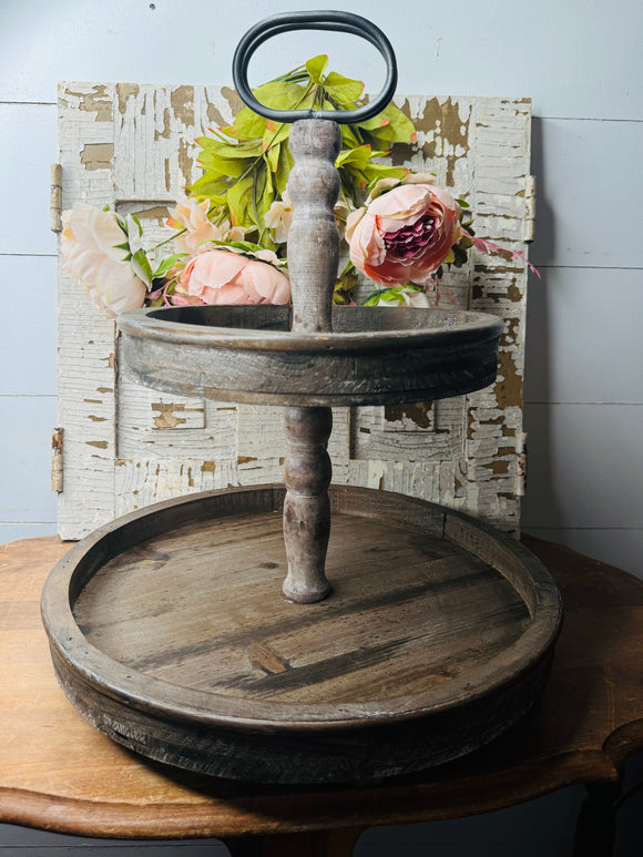 VINTAGE ORNATE WOOD TIERED TRAY