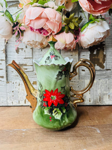 VINTAGE LEFTON POINSETTIA TEAPOT