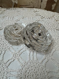VINTAGE PAIR OF GLASS FLOWER CANDLESTICK HOLDERS