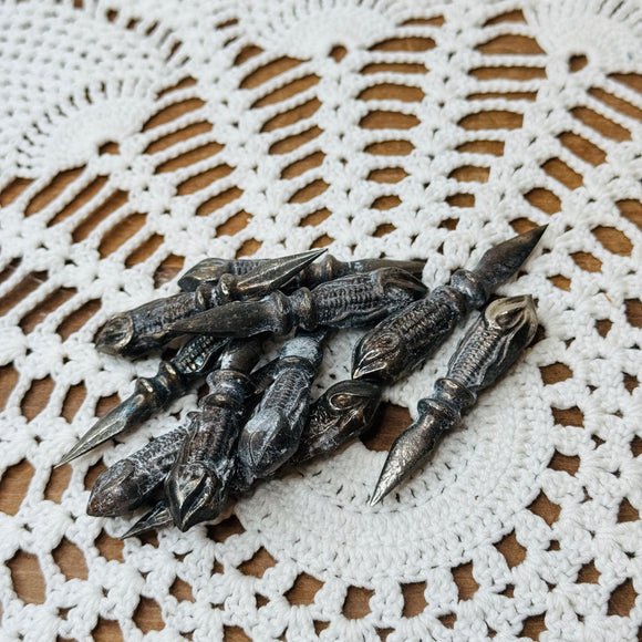 SET OF 10 VINTAGE PEWTER CORN COB SKEWERS