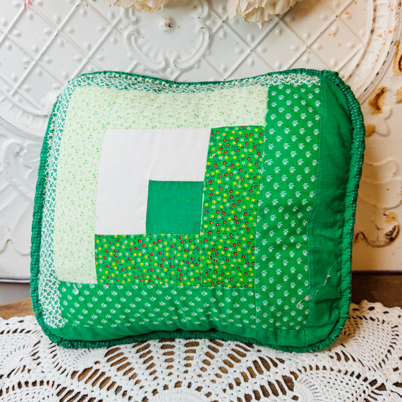 HANDMADE VINTAGE GREEN FABRIC THROW PILLOW - 2 AVAILABLE