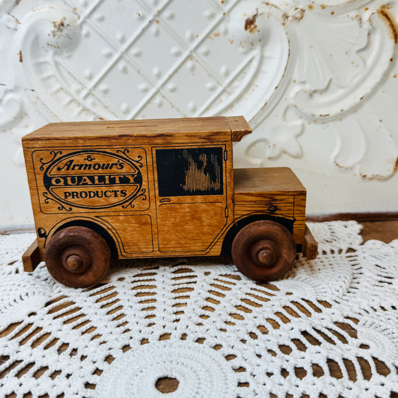 VINTAGE ARMOUR PRODUCT WOOD TRUCK BANK