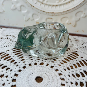 VINTAGE GREEN GLASS CAT TEALITE CANDLE HOLDER - 2 AVAILABLE