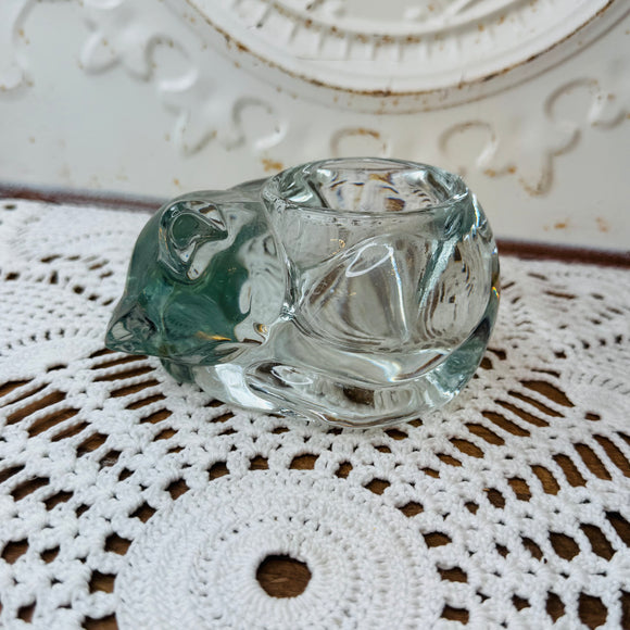VINTAGE GREEN GLASS CAT TEALITE CANDLE HOLDER - 2 AVAILABLE