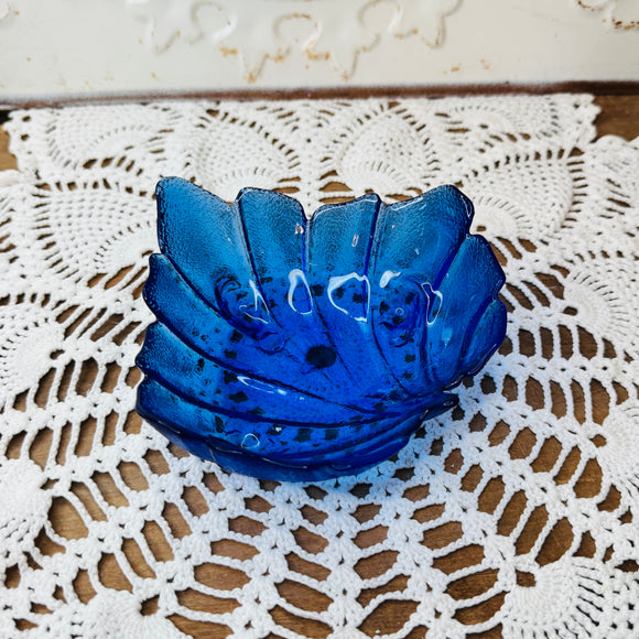 COBALT BLUE LEAF DISH VINTAGE