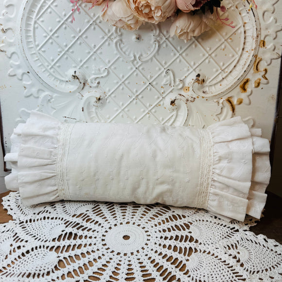 VINTAGE EYELET BEAUTIFUL THROW LUMBAR PILLOW WITH RUFFLES