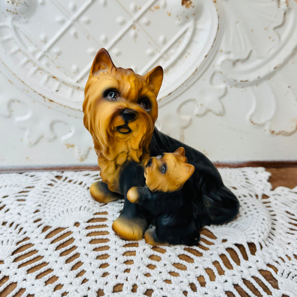 VINTAGE JAPAN YORKIE MOM AND BABY STATUETTE