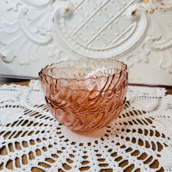 SET OF 4 VINTAGE ARCORAC FRANCE PINK DEPRESSION SWIRL BOWLS - 2 SETS AVAILABLE