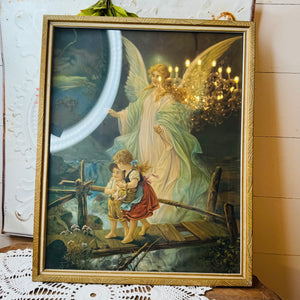 LARGE VINTAGE FRAMED ANGEL ART