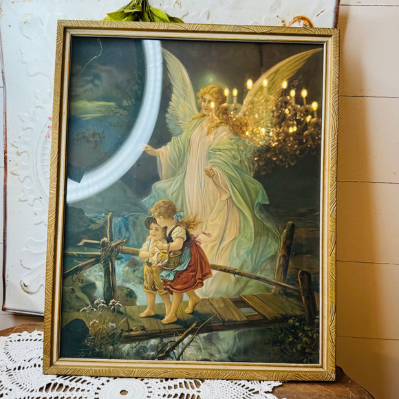 LARGE VINTAGE FRAMED ANGEL ART