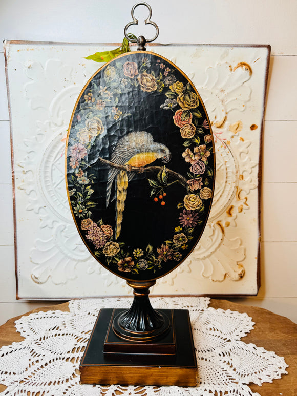 VINTAGE TAPESTRY BIRD LARGE MANTLE DECOR