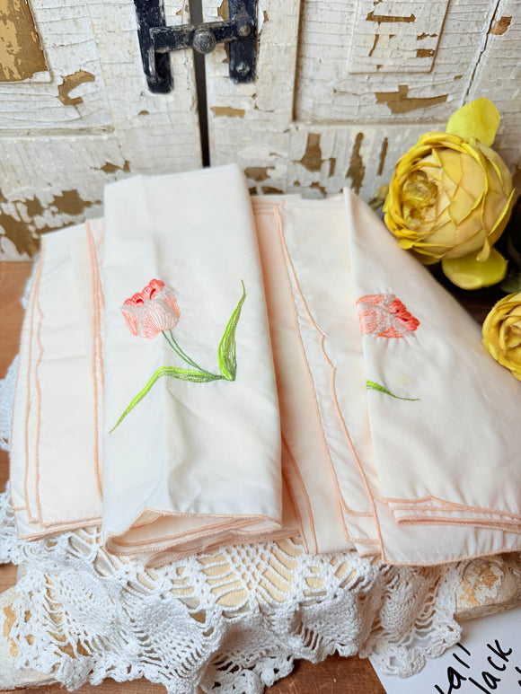 SET OF 7 VINTAGE FLORAL NAPKINS
