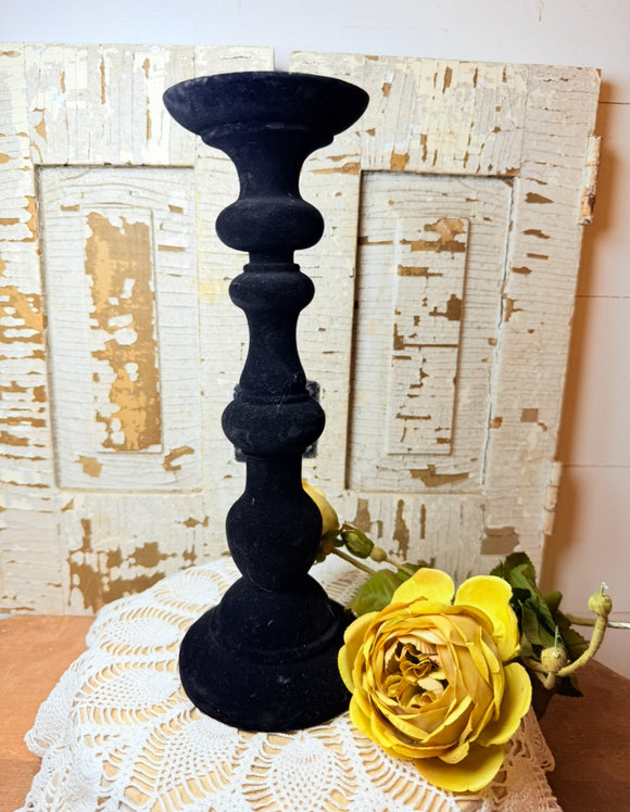 TALL BLACK VELVET CANDLESTICK HOLDER