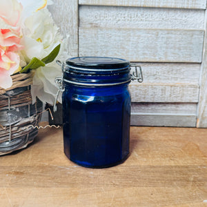 VINTAGE 12 SIDED COBALT BLUE JAR CANISTER