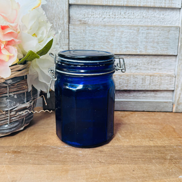 VINTAGE 12 SIDED COBALT BLUE JAR CANISTER