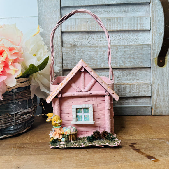 PINK WICKER EASTER VINTAGE HOUSE BASKET