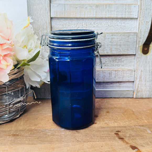 COBALT BLUE VINTAGE MEDIUM 12 SIDED CANISTER - 2 AVAILABLE