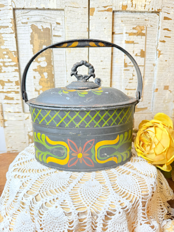 ANTIQUE PAINTED TOLEWARE BUCKET