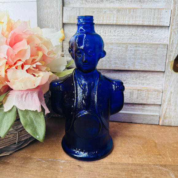 VINTAGE COBALT BLUE GEORGE WASHINGTON BOTTLE DECOR