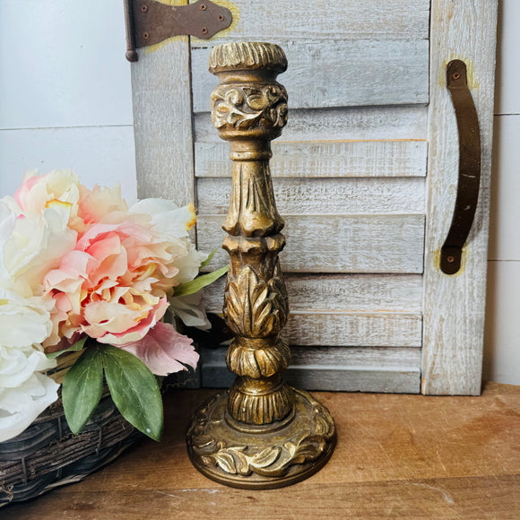 VINTAGE CARVED ORNATE LARGE CANDLESTICK HOLDER