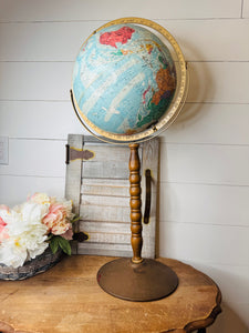 VINTAGE BRASS BASE TALL FLOOR GLOBE
