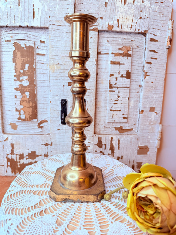 VINTAGE SOLID BRASS LARGE ORNATE CANDLESTICK HOLDER