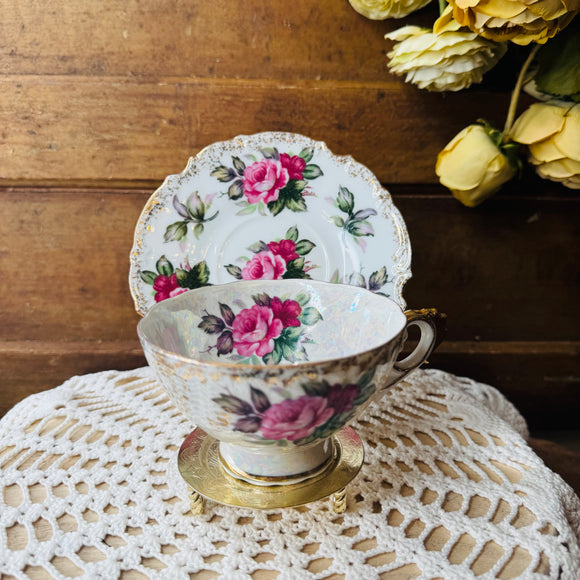 TEACUP AND SAUCER SET - ORNATE ROSE