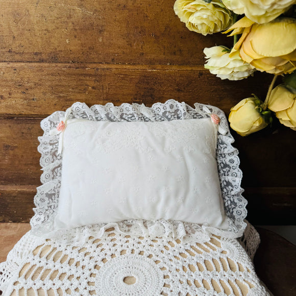 LACEY VINTAGE FABRIC SMALL ROSETTE LUMBAR THROW PILLOW