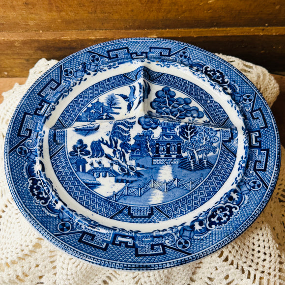VINTAGE ENGLAND BLUE WILLOW GRILL PLATE