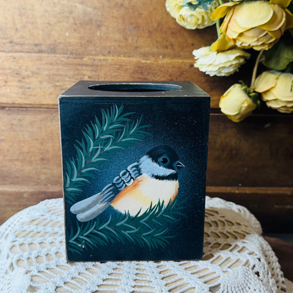 HANDPAINTED VINTAGE BIRD ORNATE TISSUE BOX HOLDER