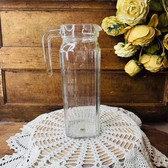 VINTAGE GLASS ORNATE RIBBED LARGE REFRIGERATOR PITCHER
