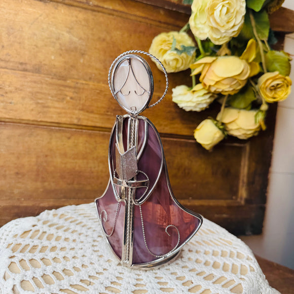 VINTAGE PURPLE STAINED GLASS ANGEL TEALITE CANDLE HOLDER DECOR